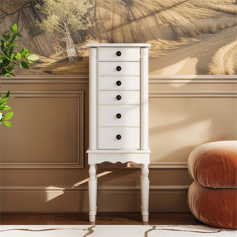 Linon Esther Wood Jewelry Armoire in Off White