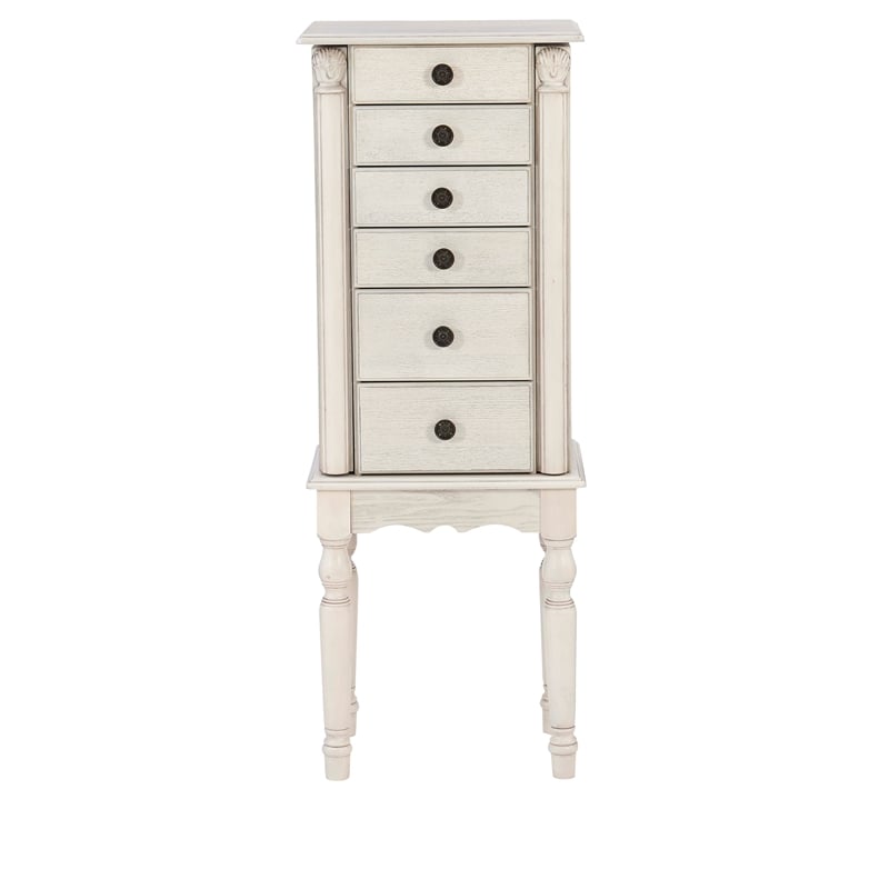 Linon Esther Wood Jewelry Armoire in Off White