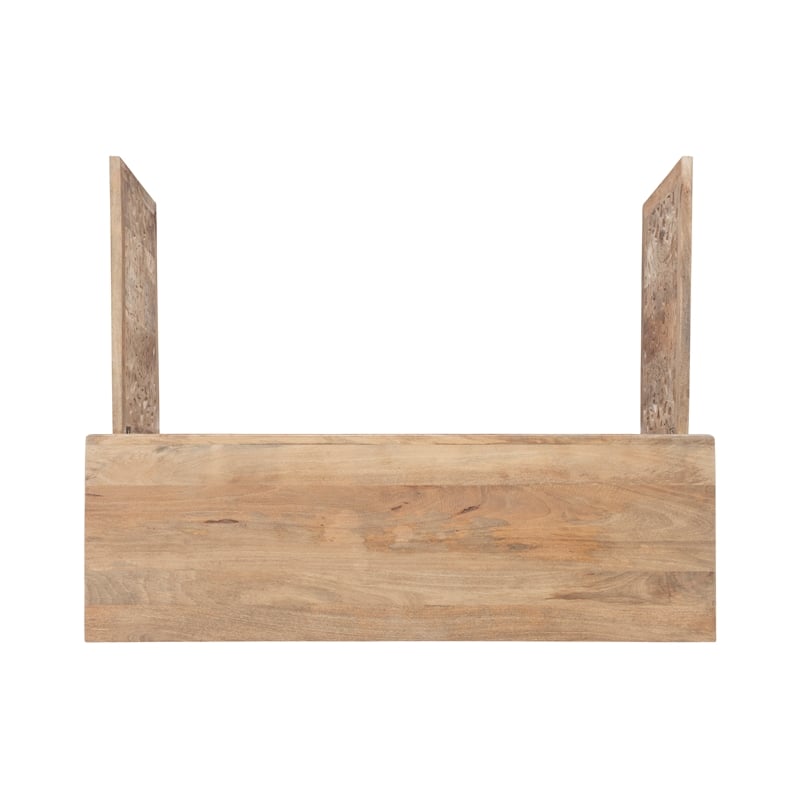 Linon Micah Cabinet Two Carved Doors 2 Shelves in Natural Stained Mango Wood