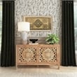 Linon Micah Cabinet Two Carved Doors 2 Shelves in Natural Stained Mango Wood