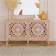 Linon Micah Cabinet Two Carved Doors 2 Shelves in Natural Stained Mango Wood