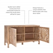 Linon Micah Cabinet Two Carved Doors 2 Shelves in Natural Stained Mango Wood