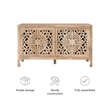 Linon Micah Cabinet Two Carved Doors 2 Shelves in Natural Stained Mango Wood