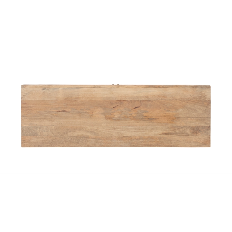 Linon Micah Cabinet Two Carved Doors 2 Shelves in Natural Stained Mango Wood