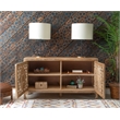 Linon Micah Cabinet Two Carved Doors 2 Shelves in Natural Stained Mango Wood