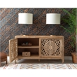 Linon Micah Cabinet Two Carved Doors 2 Shelves in Natural Stained Mango Wood