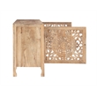Linon Micah Cabinet Two Carved Doors 2 Shelves in Natural Stained Mango Wood