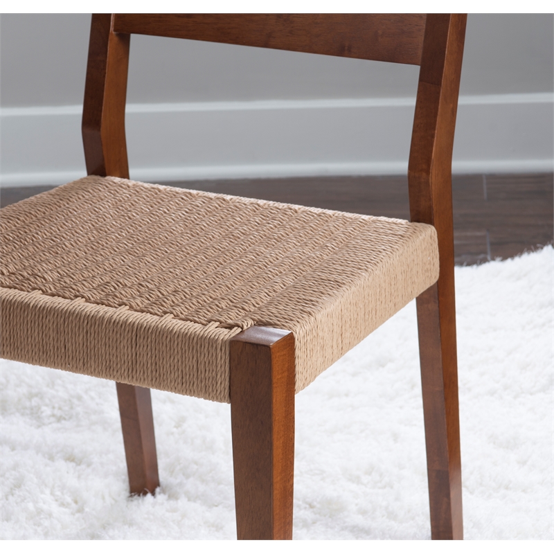 Linon Patty Seven Piece Dining Set with Woven Seats in Rich Brown Stained Wood