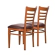 Linon Lassiter Set of 2 Side Chairs Faux Leather Seat Steel Frame in Honey Brown