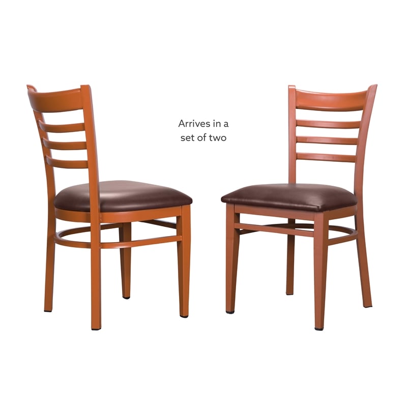 Linon Lassiter Set of 2 Side Chairs Faux Leather Seat Steel Frame in Honey Brown