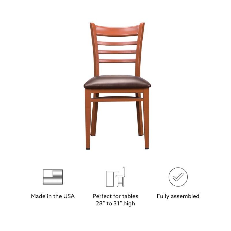 Linon Lassiter Set of 2 Side Chairs Faux Leather Seat Steel Frame in Honey Brown