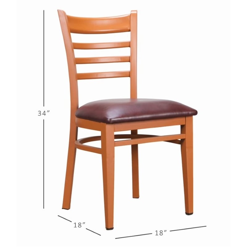 Linon Lassiter Set of 2 Side Chairs Faux Leather Seat Steel Frame in Honey Brown