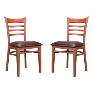 Linon Lassiter Set of 2 Side Chairs Faux Leather Seat Steel Frame in Honey Brown