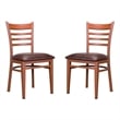 Linon Lassiter Set of 2 Side Chairs Faux Leather Seat Steel Frame in Honey Brown