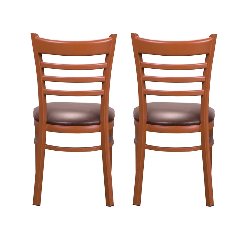 Linon Lassiter Set of 2 Side Chairs Faux Leather Seat Steel Frame in Honey Brown