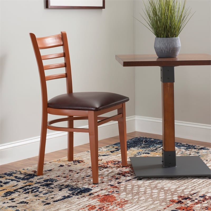 Linon Lassiter Set of 2 Side Chairs Faux Leather Seat Steel Frame in Honey Brown