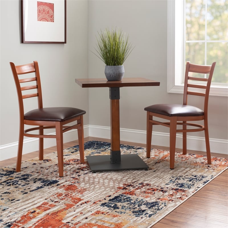 Linon Lassiter Set of 2 Side Chairs Faux Leather Seat Steel Frame in Honey Brown