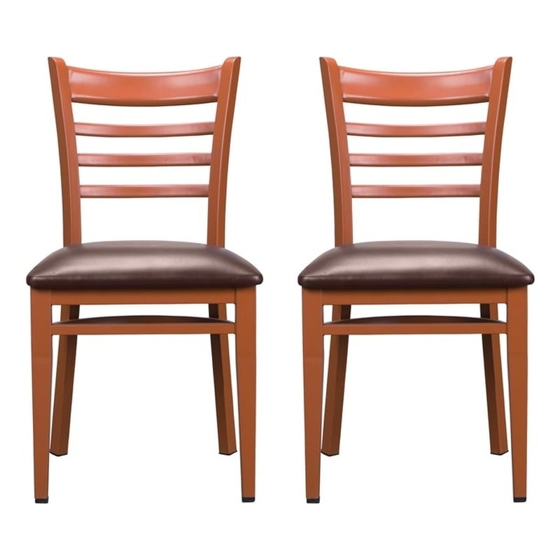 Linon Lassiter Set of 2 Side Chairs Faux Leather Seat Steel Frame in Honey Brown