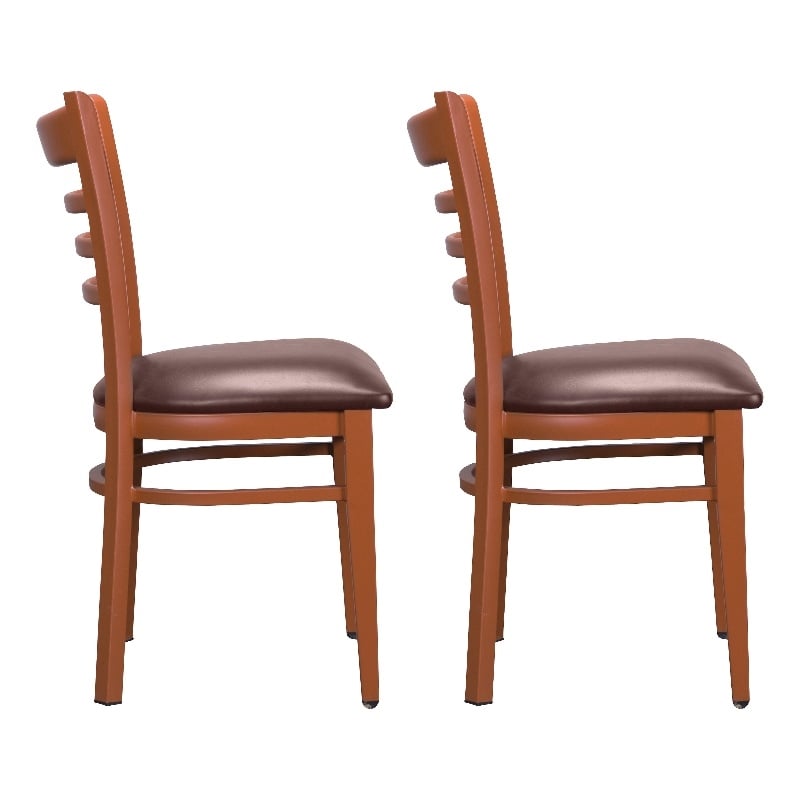 Linon Lassiter Set of 2 Side Chairs Faux Leather Seat Steel Frame in Honey Brown