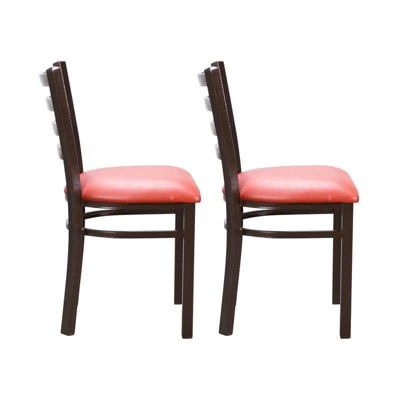 Linon Lassiter Set of 2 Side Chairs Faux Leather Seat Antique Bronze Steel Frame