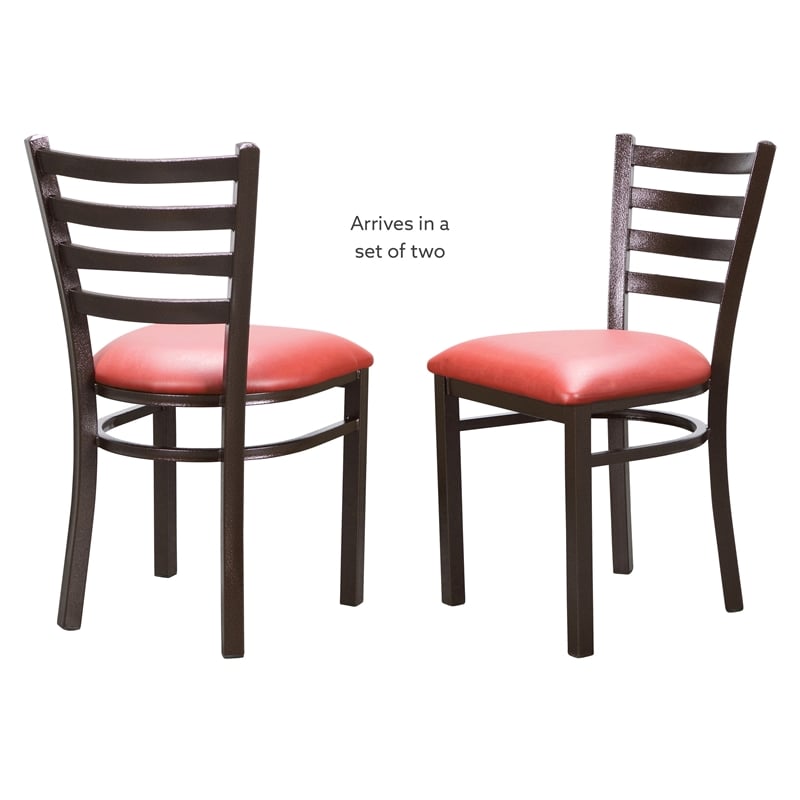 Linon Lassiter Set of 2 Side Chairs Faux Leather Seat Antique Bronze Steel Frame