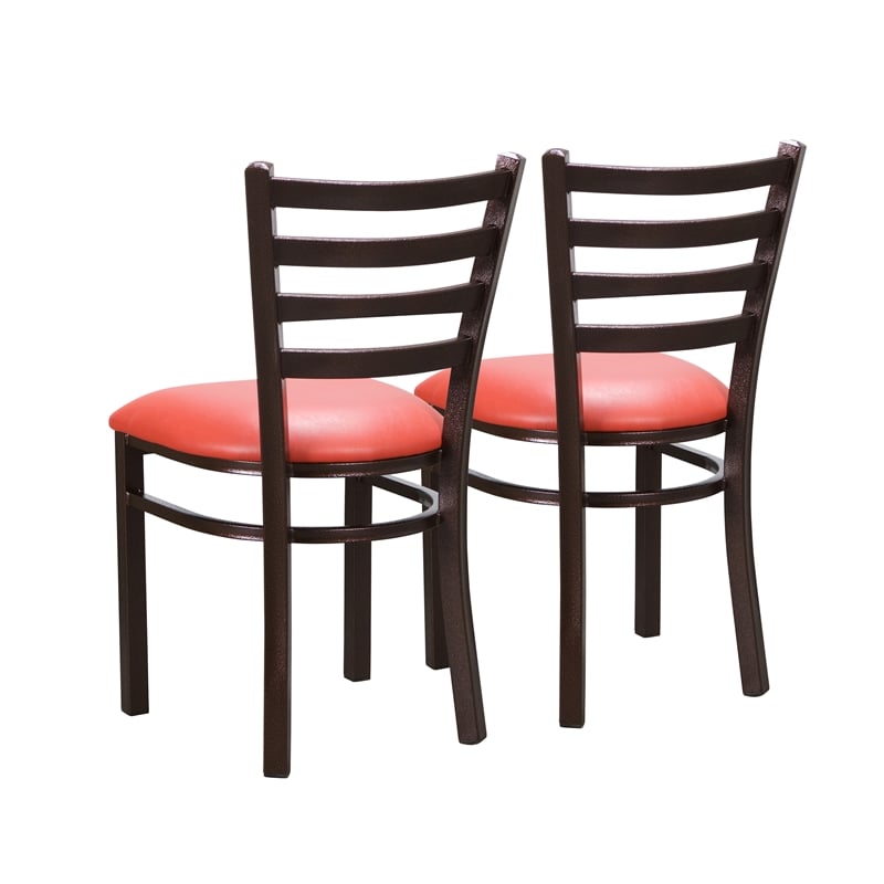 Linon Lassiter Set of 2 Side Chairs Faux Leather Seat Antique Bronze Steel Frame