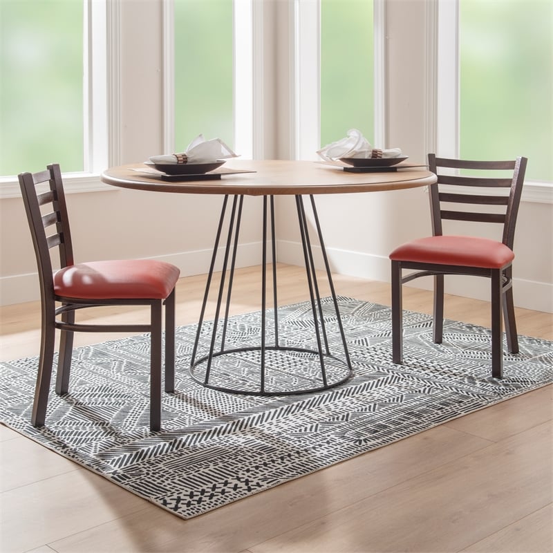 Linon Lassiter Set of 2 Side Chairs Faux Leather Seat Antique Bronze Steel Frame