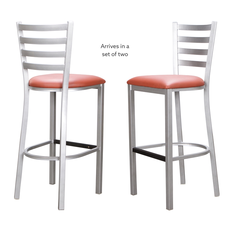 Linon Lassiter Metal Set of Two Barstools in Silver