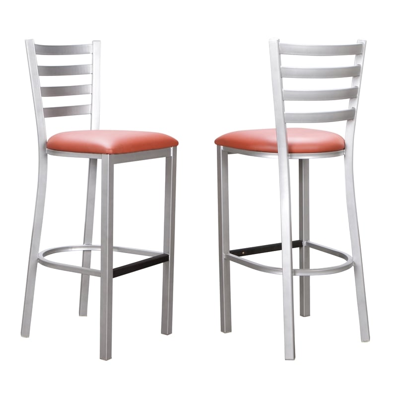 Linon Lassiter Metal Set of Two Barstools in Silver