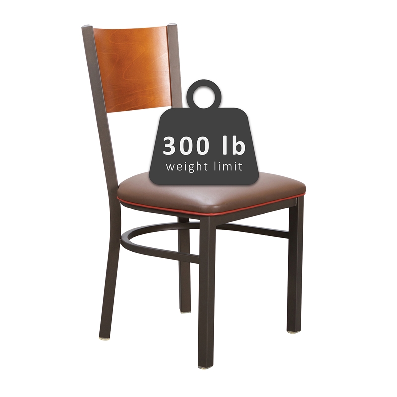 Linon Hoda Set of 2 Side Chairs Brown Faux Leather Seats with Brown Steel Frame