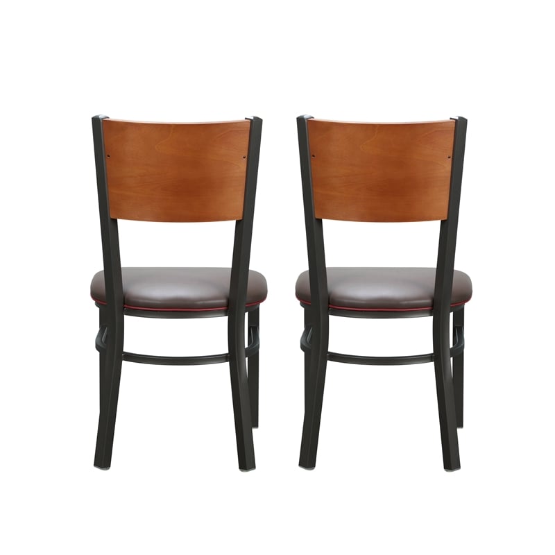 Linon Hoda Set of 2 Side Chairs Brown Faux Leather Seats with Brown Steel Frame
