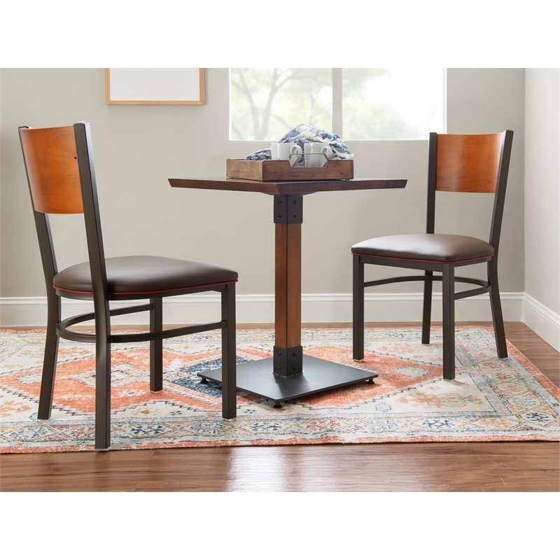 Linon Hoda Set of 2 Side Chairs Brown Faux Leather Seats with Brown Steel Frame