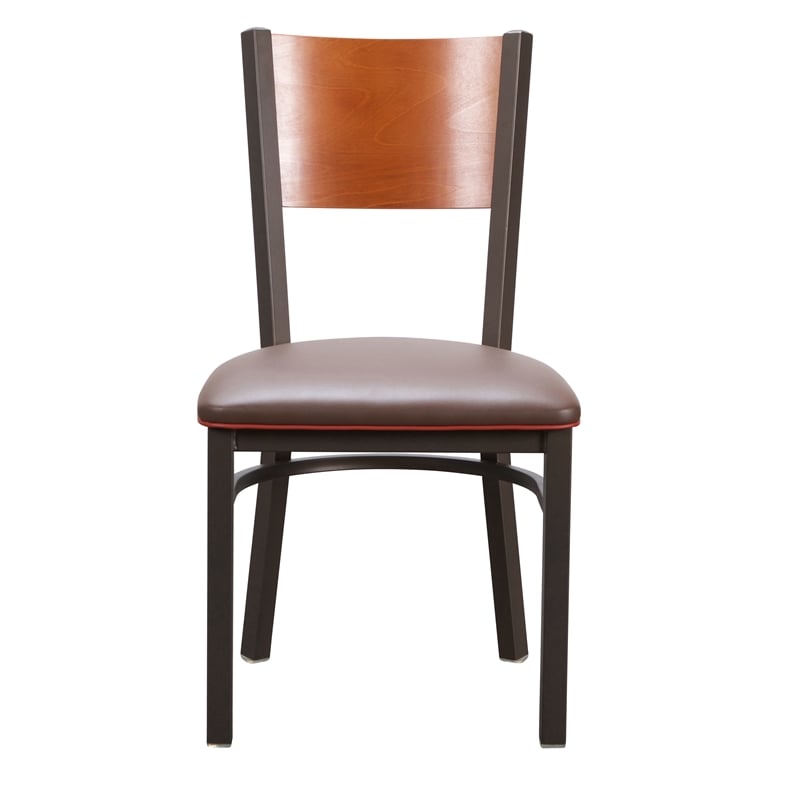 Linon Hoda Set of 2 Side Chairs Brown Faux Leather Seats with Brown Steel Frame
