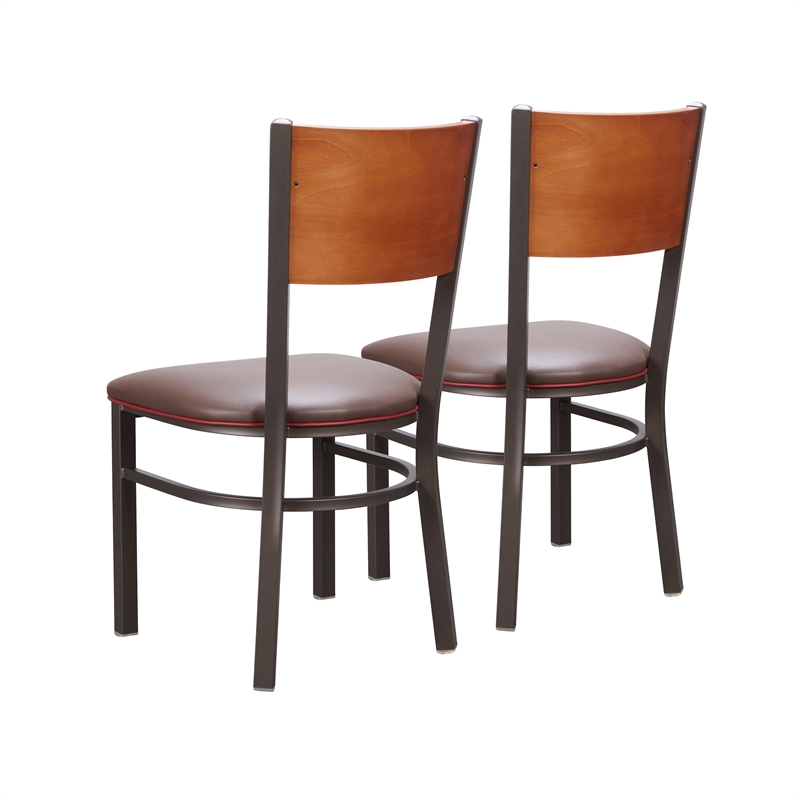Linon Hoda Set of 2 Side Chairs Brown Faux Leather Seats with Brown Steel Frame