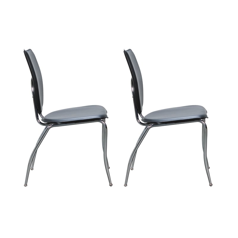Linon Faris Set of 2 Steel Framed Stacking Side Chairs in Black Faux Leather