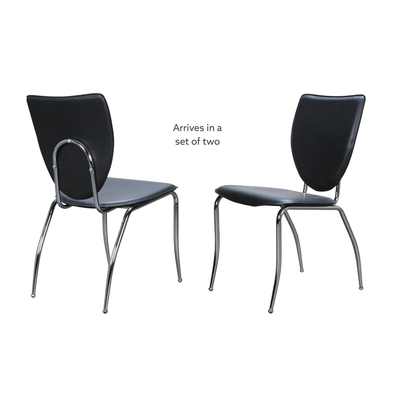 Linon Faris Set of 2 Steel Framed Stacking Side Chairs in Black Faux Leather