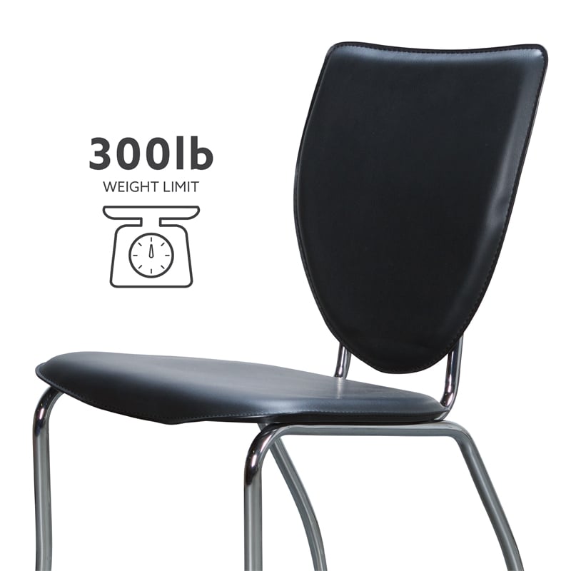 Linon Faris Set of 2 Steel Framed Stacking Side Chairs in Black Faux Leather
