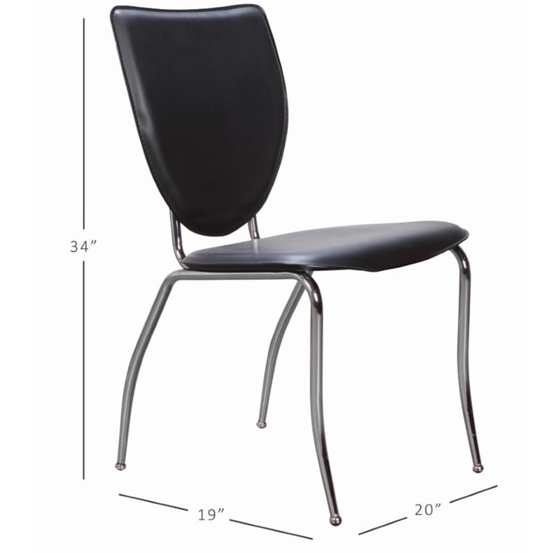 Linon Faris Set of 2 Steel Framed Stacking Side Chairs in Black Faux Leather