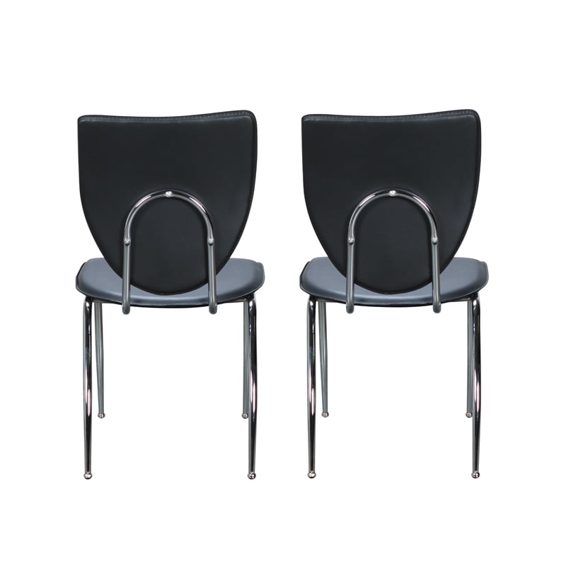 Linon Faris Set of 2 Steel Framed Stacking Side Chairs in Black Faux Leather