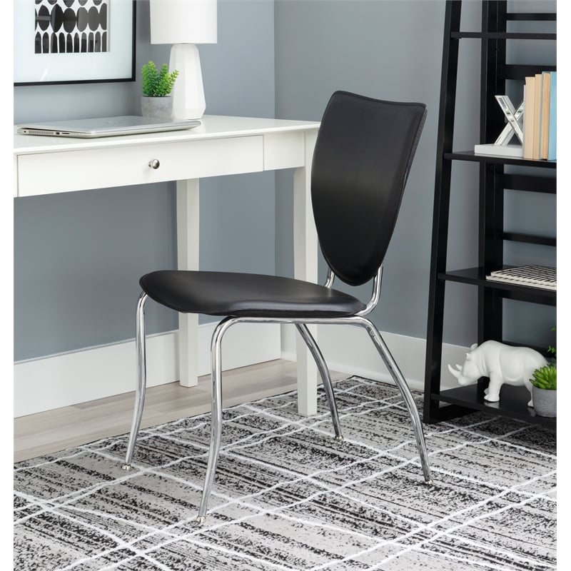 Linon Faris Set of 2 Steel Framed Stacking Side Chairs in Black Faux Leather
