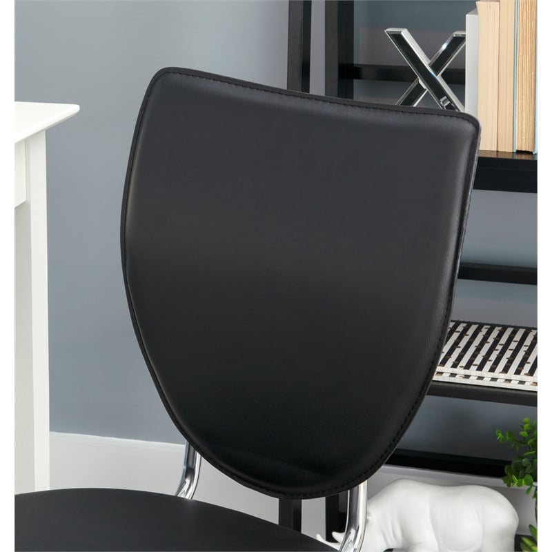 Linon Faris Set of 2 Steel Framed Stacking Side Chairs in Black Faux Leather