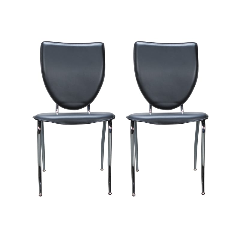 Linon Faris Set of 2 Steel Framed Stacking Side Chairs in Black Faux Leather