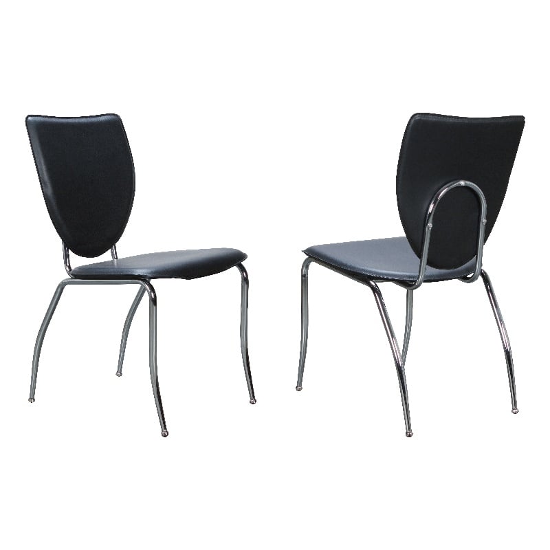 Linon Faris Set of 2 Steel Framed Stacking Side Chairs in Black Faux Leather