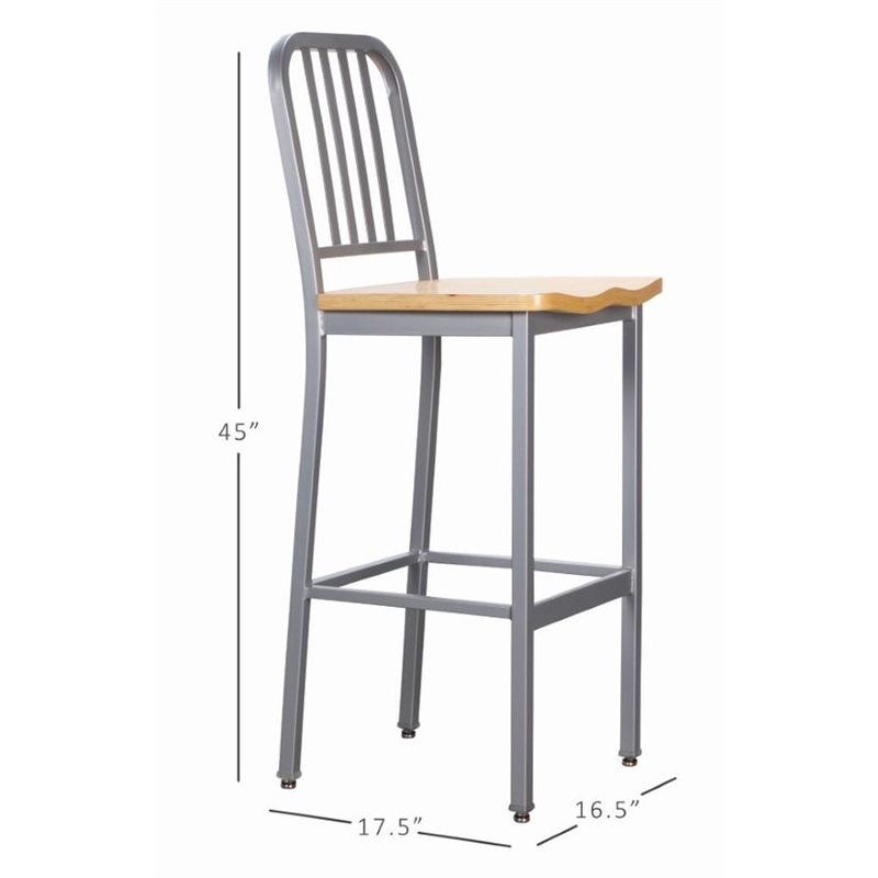 Linon Badden Commercial Grade Wood Seat Steel Frame Barstools Set of 2 in Silver