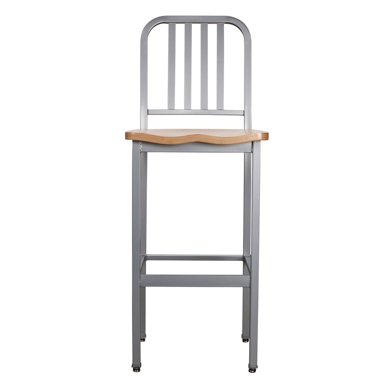 Linon Badden Commercial Grade Wood Seat Steel Frame Barstools Set of 2 in Silver