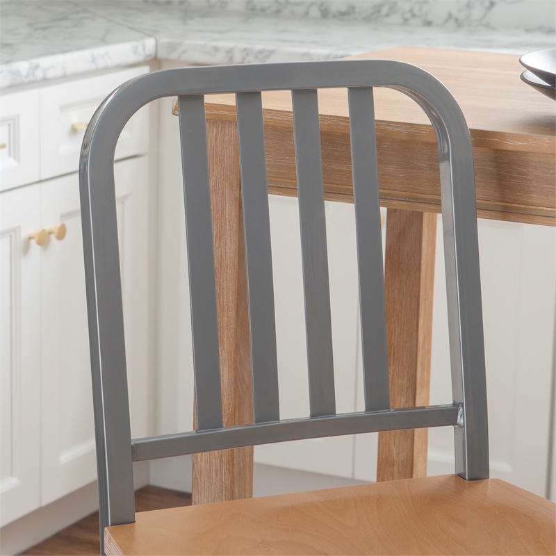 Linon Badden Commercial Grade Wood Seat Steel Frame Barstools Set of 2 in Silver