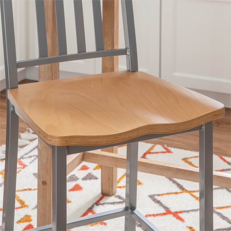 Linon Badden Commercial Grade Wood Seat Steel Frame Barstools Set of 2 in Silver