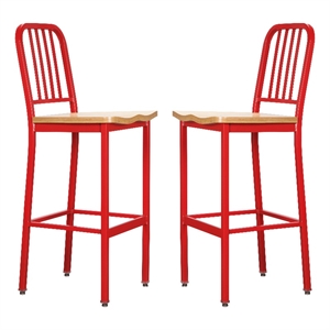 Linon Badden Commercial Grade Wood Seat Steel Frame Barstools Set of Two in Red