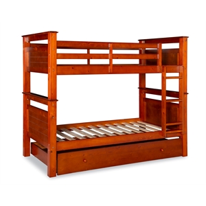 linon arlo pine wood twin bunk bed in walnut brown