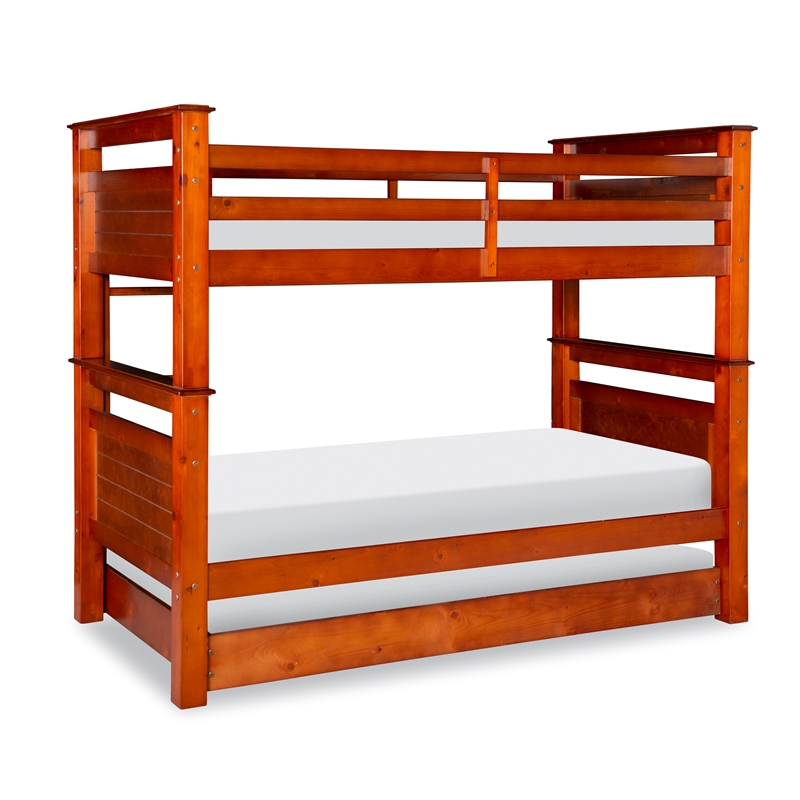 Linon Arlo Pine Wood Twin Bunk Bed In, Ponderosa Bunk Bed With Stairs And Trundle Storage